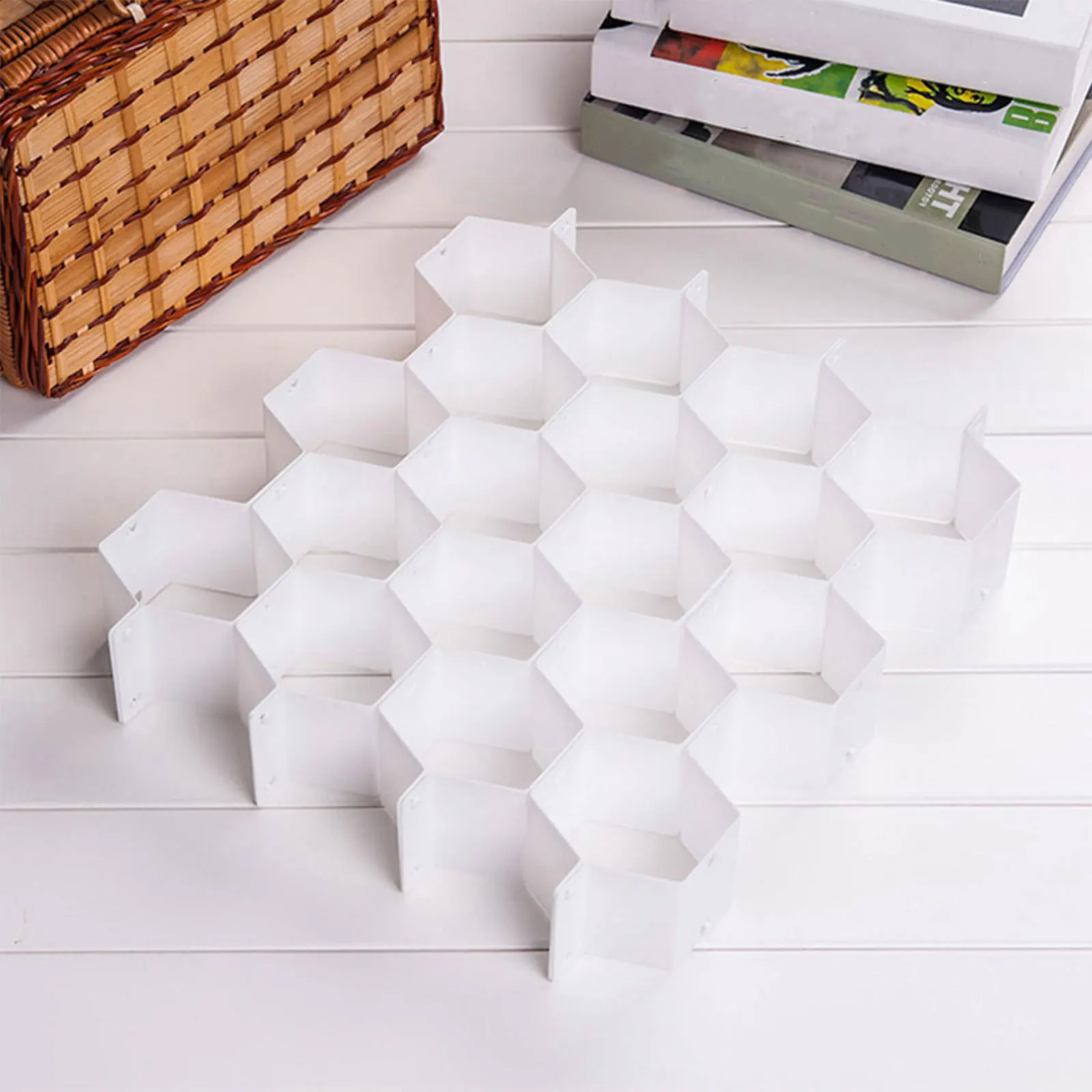 

1pc Drawer Storage Grid 3.5" Compact Organizer For Home Office Bedroom White Honeycomb Container Sundries Storage Box