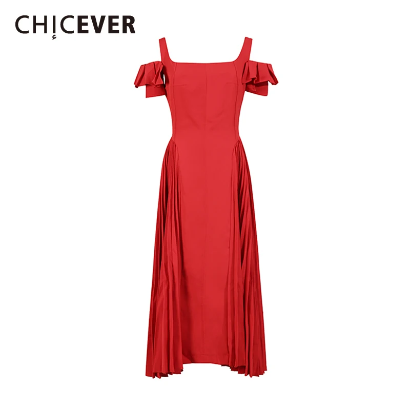 

CHICEVER Solid Spliced Fungus Dress Female Slash Neck Sleeveless Slimming Party Women's Dresses Summer Style Fashion New Clothes