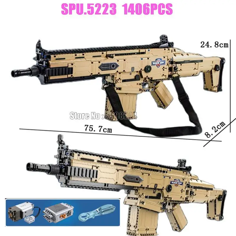 1406pcs Military Army 17s Gun Assault Rifle Weapon Electric Boy Building Blocks Toy