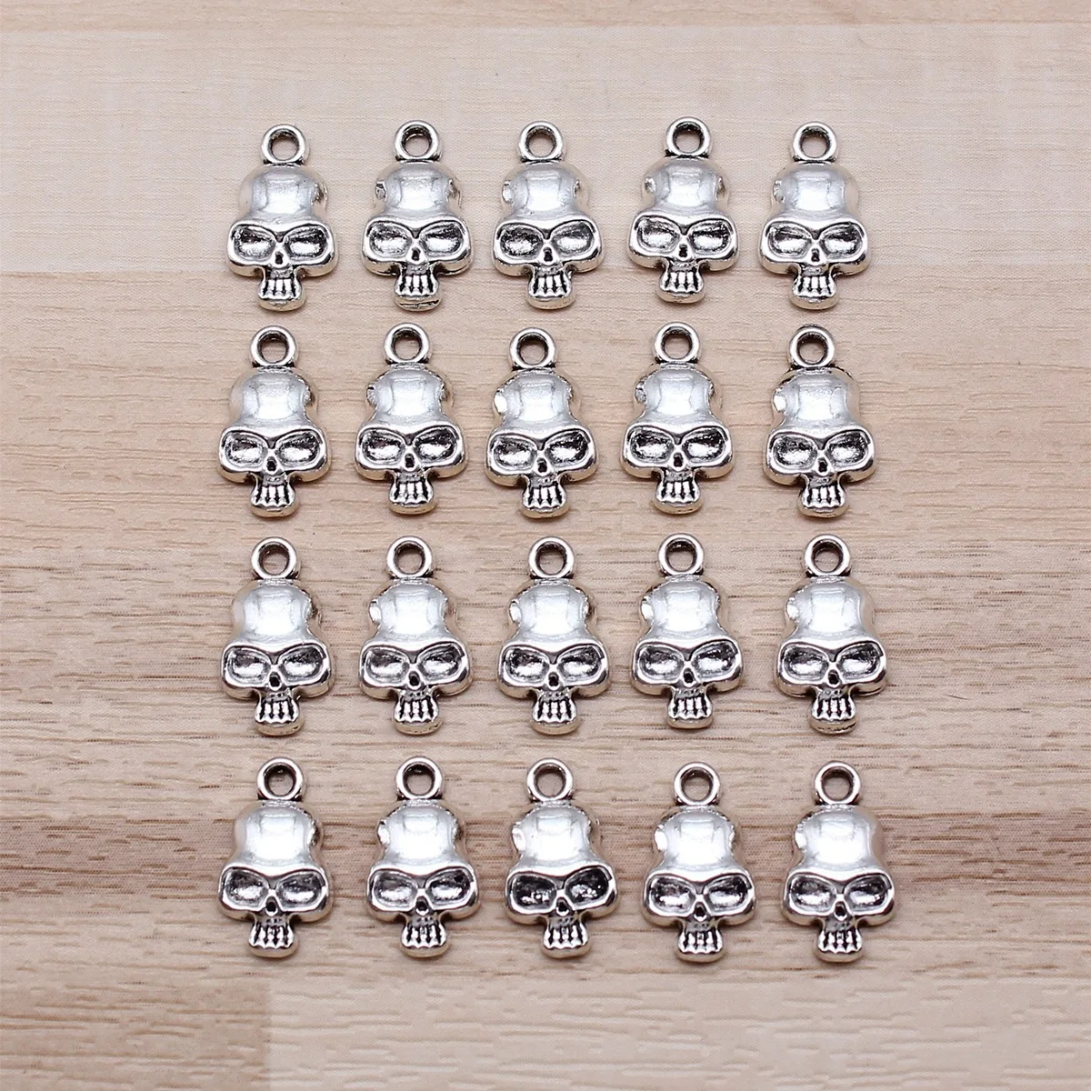 IFOCUS 20 Stück/Lot Totenkopf-Charms für DIY-Schmuckherstellung, Zinklegierung, 13 x 7 mm/0,51 x 0,28 Zoll