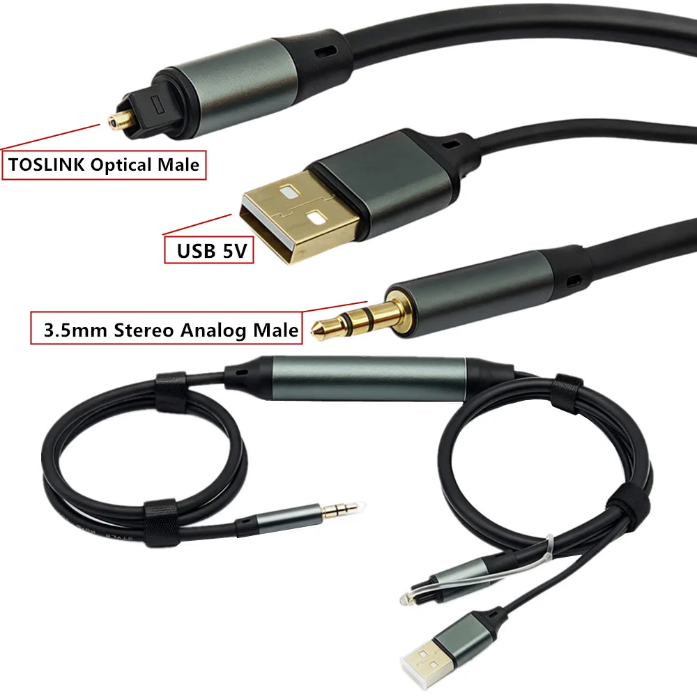 1.2-4.5m 1/2 TOSLINK+USB Power Supply to DC3.5mm Supports Fiber Optic Digital to Analog Signal Conversion With Built-in DAC Chip