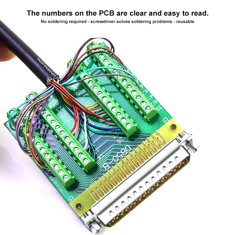 DB50 Solder-free Solid Pin Terminal Blocks 3 Rows of 50 Cores Male Female Adapter Board 50 Pin Double-shielded 1-meter Cable