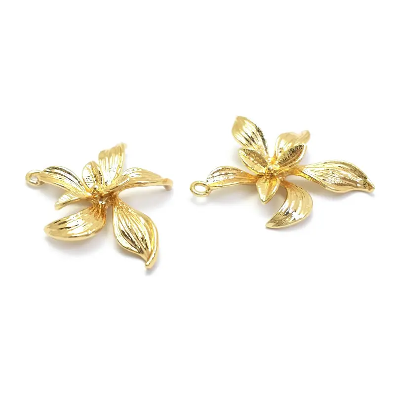 10PCS 20x22MM 18K Gold Color Brass Orchid Flower Charms Pendants High Quality Jewelry Earrings Making Supplies Diy Accessories