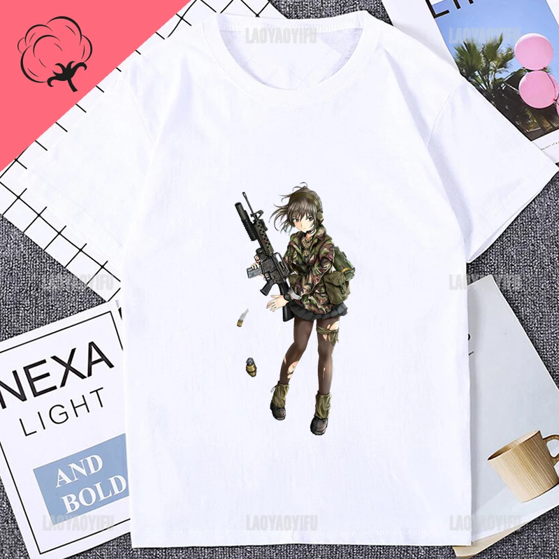 Kaus seragam militer Anime Jepang keluaran baru T-shirt katun gambar cetak T-shirt Otaku longgar kasual kaus pria Harajuku Streetwear