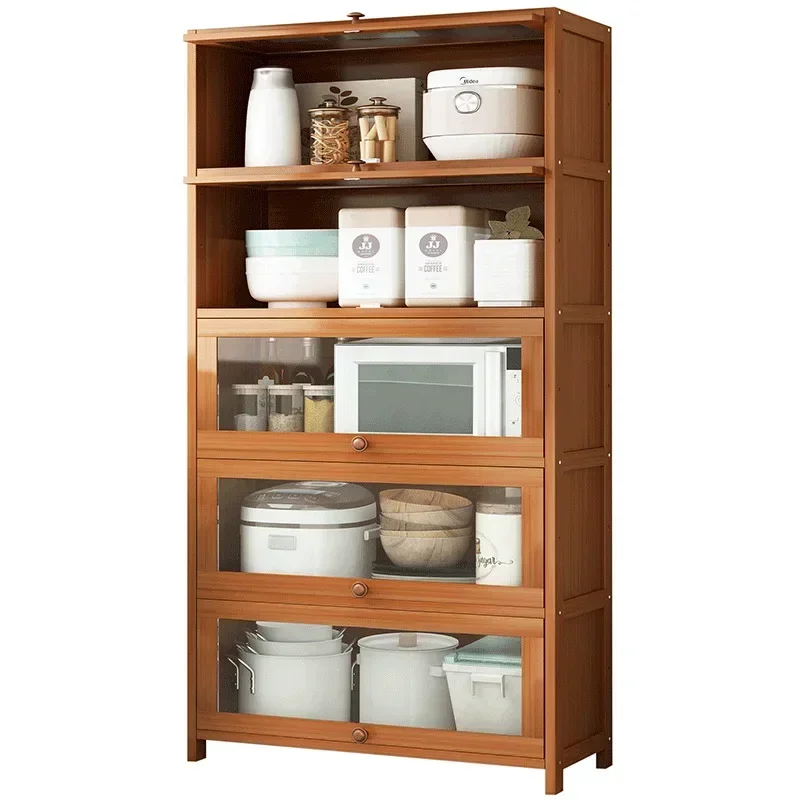 Kitchen Shelves with Doors Household Floor-to-Floor Multifunctional Cabinets Oven Microwave Oven Shelves Storage Cabinets