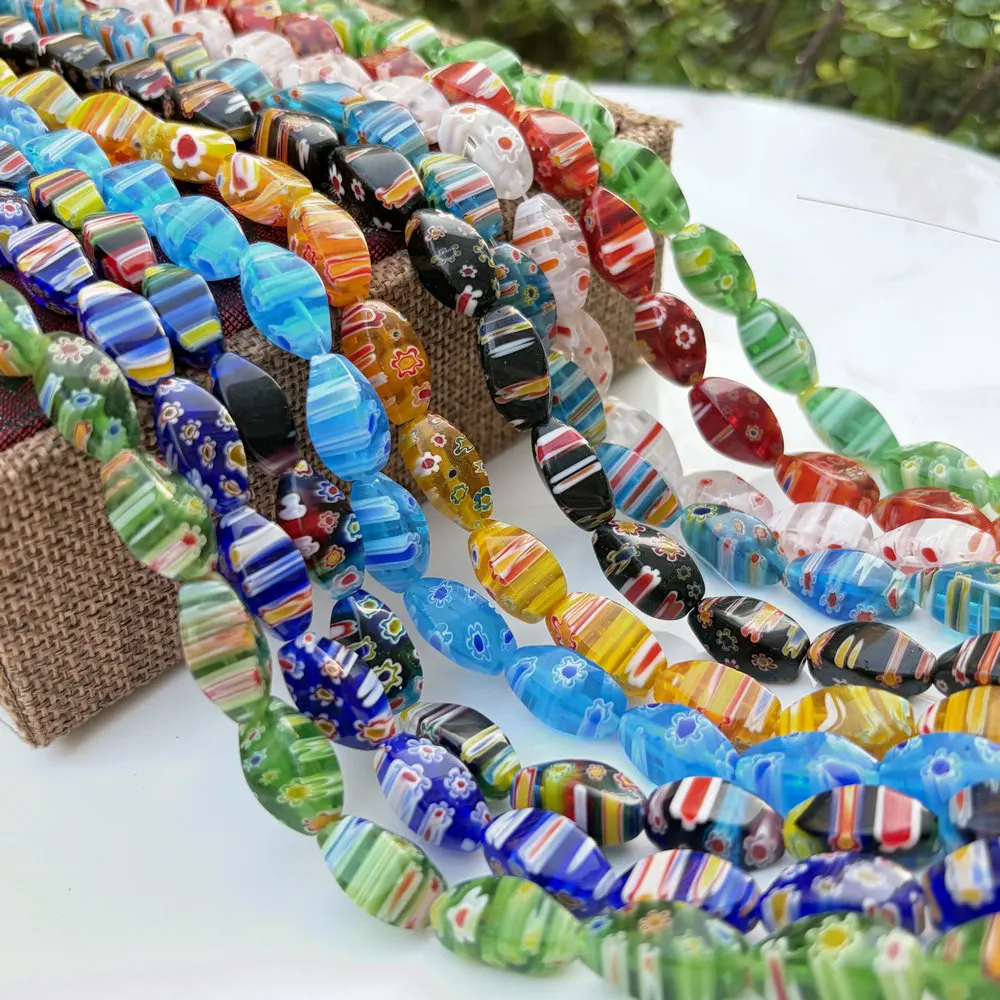 1 string of 8 * 16MM handmade colored glass beads, colorful stripes, retro style DIY jewelry accessories, handmade materials