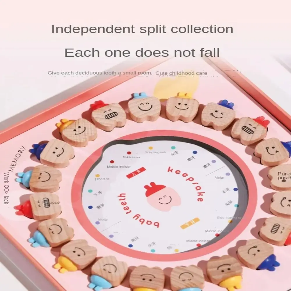 Caixa de madeira para dentes de bebê, caixa de armazenamento para coleção de cabelo, organizador de dentes de leite, lembranças de desenho animado, estojo para dentes de bebê