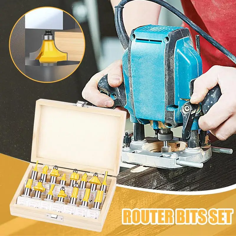 Mèche de routeur multifonctionnelle pour portes d'armoire, mèches de routeur portables avec boîte de rangement, longue durée, tige de 1/2 pouces, 15 pièces