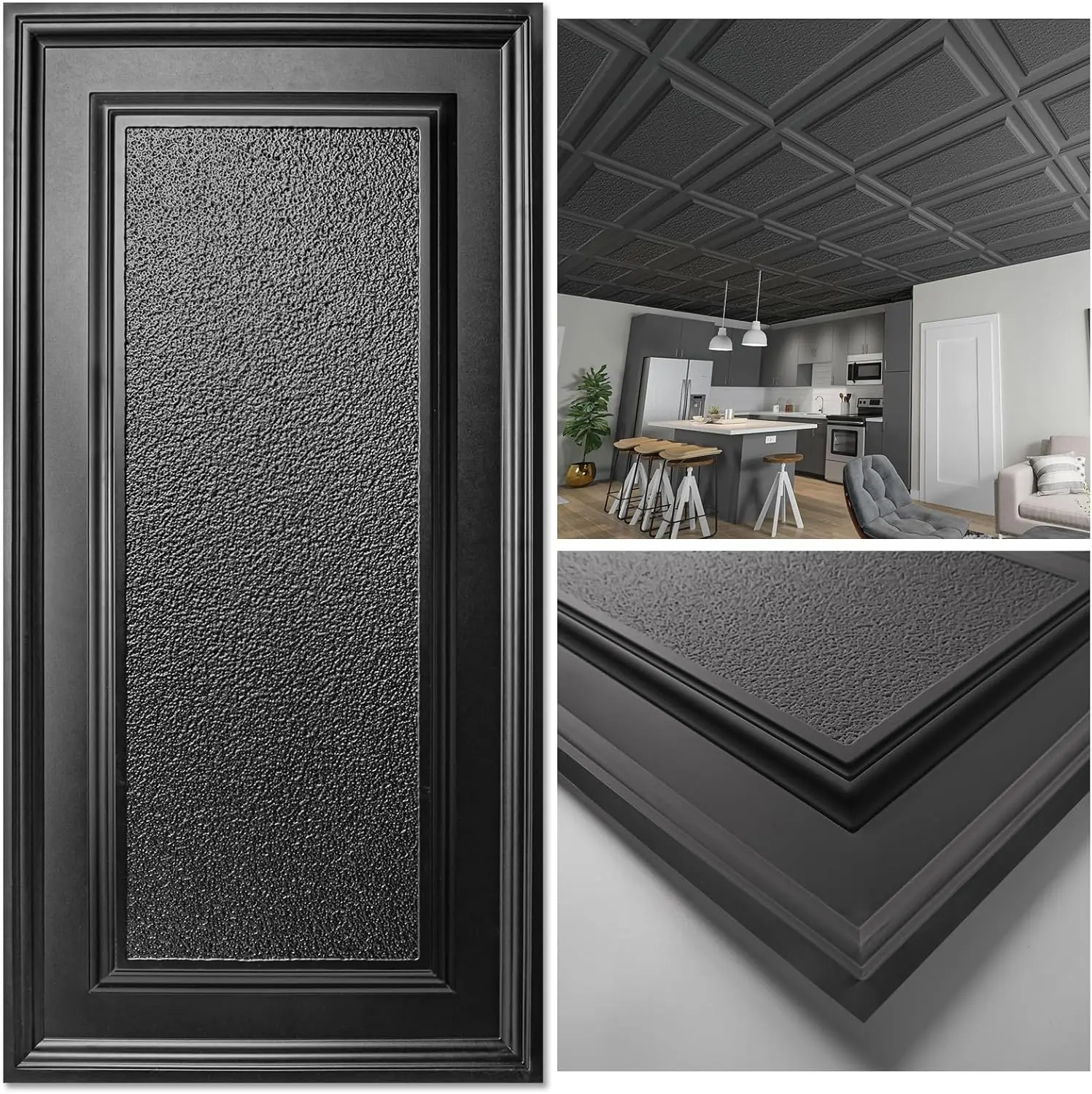 

Drop Ceiling Tiles 24x48 Inch Black (12-Pack, 96 Sq.ft), 3D Wainscoting Panels Glue Up 2x4 FT, Easy Install for Ceiling or Wall