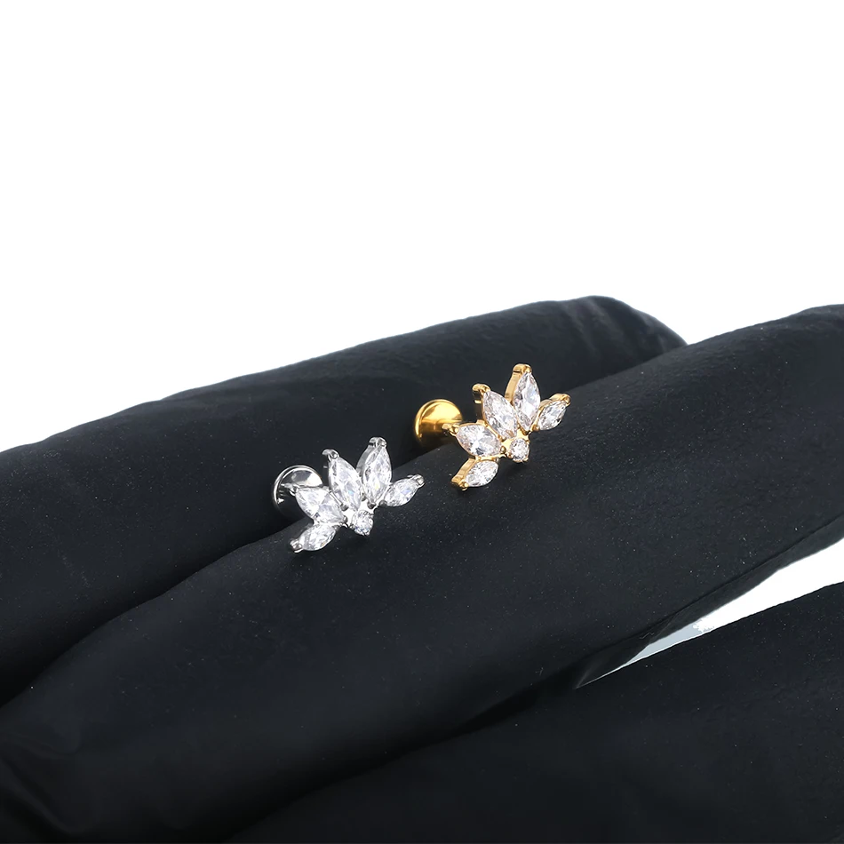 1PC 16G Titanium Marquise CZ Cartilage Helix Conch Lobe Stud Earring Piercings Flat Back Earring Lip Labret Stud Women Jewelry image 4