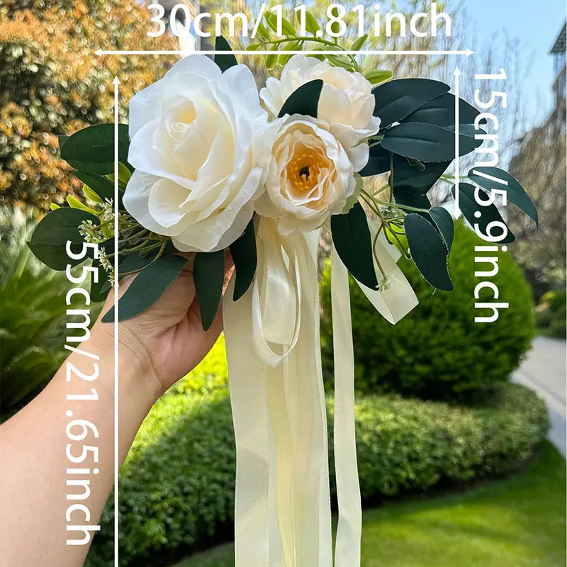 1 Stück Hochzeitsauto-Rückspiegel- und Türgriff-Schleifendekoration, europäische und amerikanische Vintage-Brautparty-Blumen, doppelt verwendbare Schleifenblumen für Hochzeitsstuhlrücken, Satin-Rosen-Schleifenblumen für Hochzeitszubehör. – Detail 5