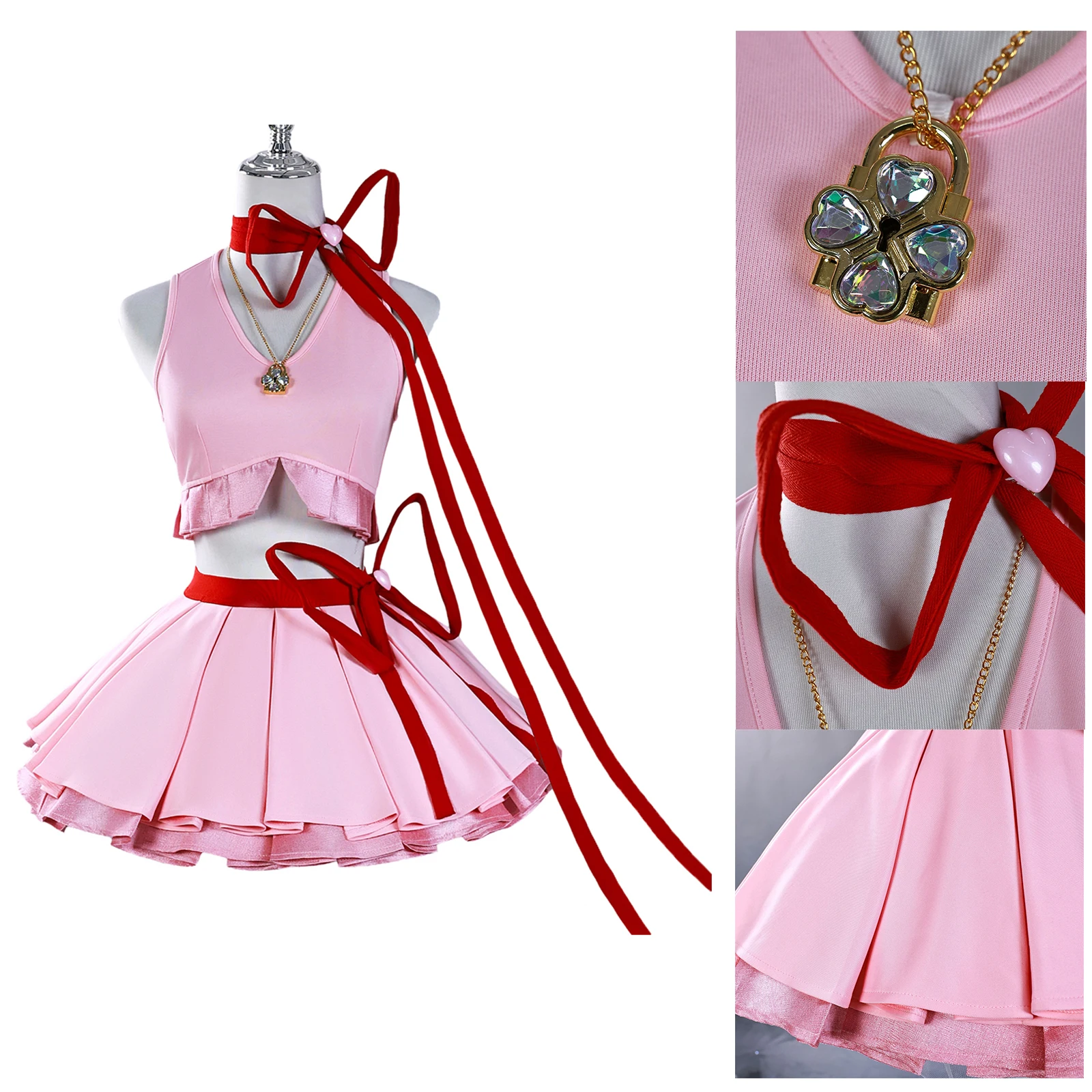 

Hinamori Amu Cosplay Costume Anime Girl Pink Uniform Set Battle Suit Camisole Top Short Skirt Set Halloween Carnival Outfit ﻿