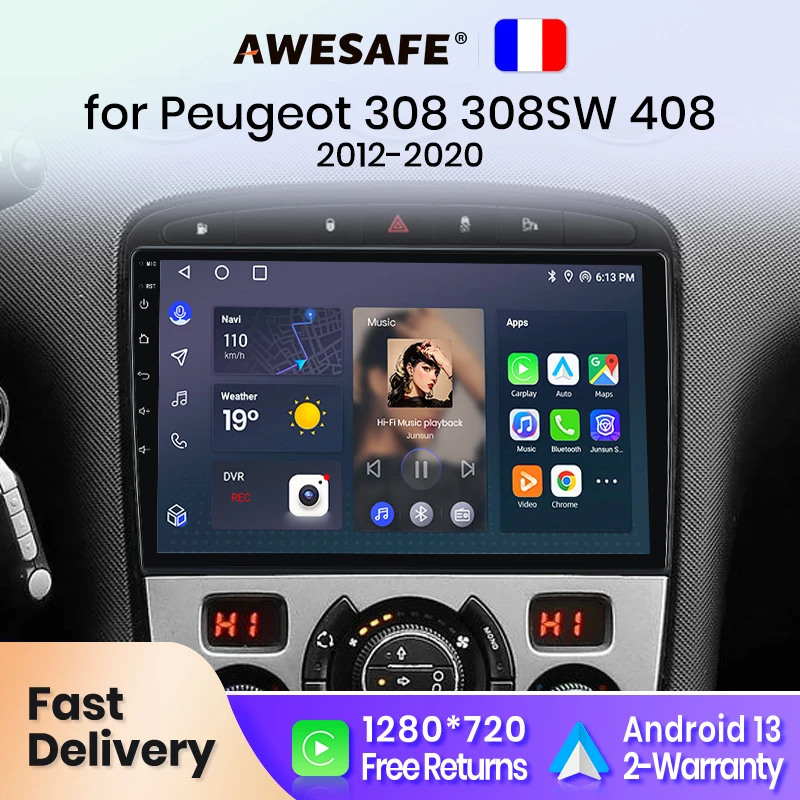 AWESAFE PX9 Car Radio Autoradio for Peugeot 308 308SW 408 2012 - 2020 Wireless Carplay Screen Android Auto Stereo GPS France