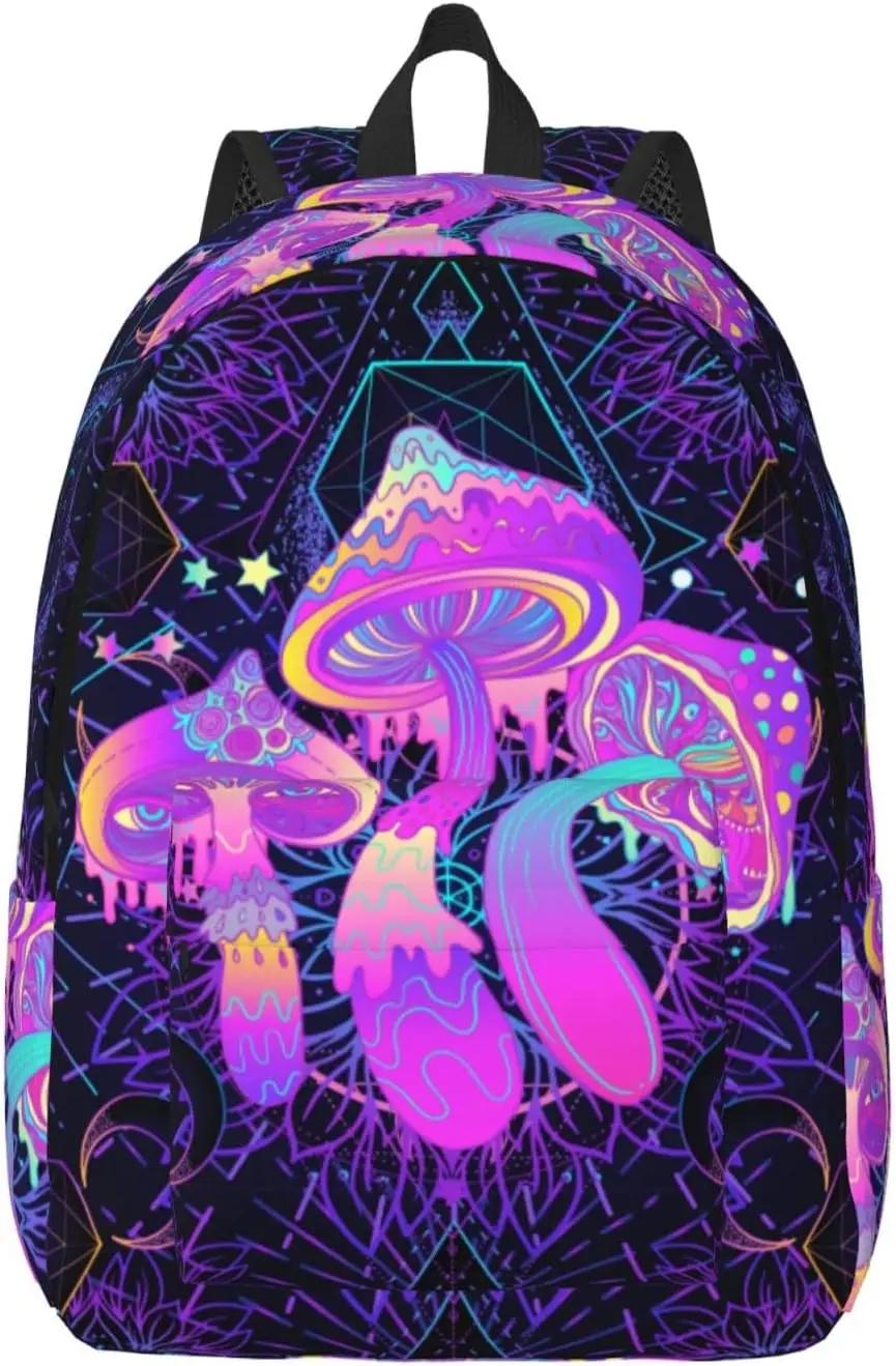 

Backpack Casual Lightweight Psychedelic Mushrooms On Sacred Geometry Laptop Backpack Men Women Travel Bag Outdoor Canvas Daypack