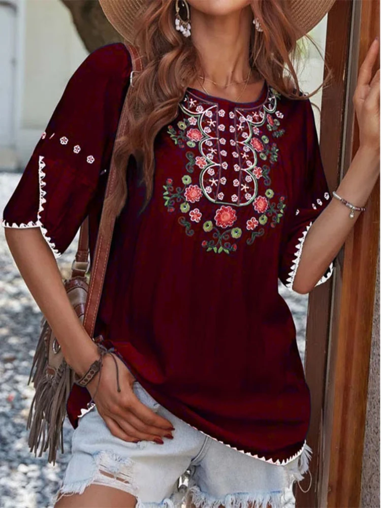 Lâche Crew Ne imprimé ort Sve T-shirt Street Sle décontracté coupe ample rond Ne imprimé Design haut d'été pour les femmes