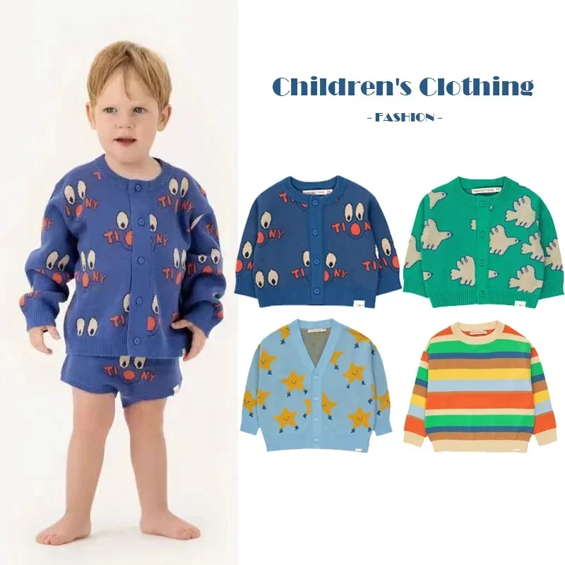 

2024 Autumn/Winter Knit Sweater Fashion Casual Baby Girls Cardigan Sweater Striped Hoodie Sweaters Children's Clothing