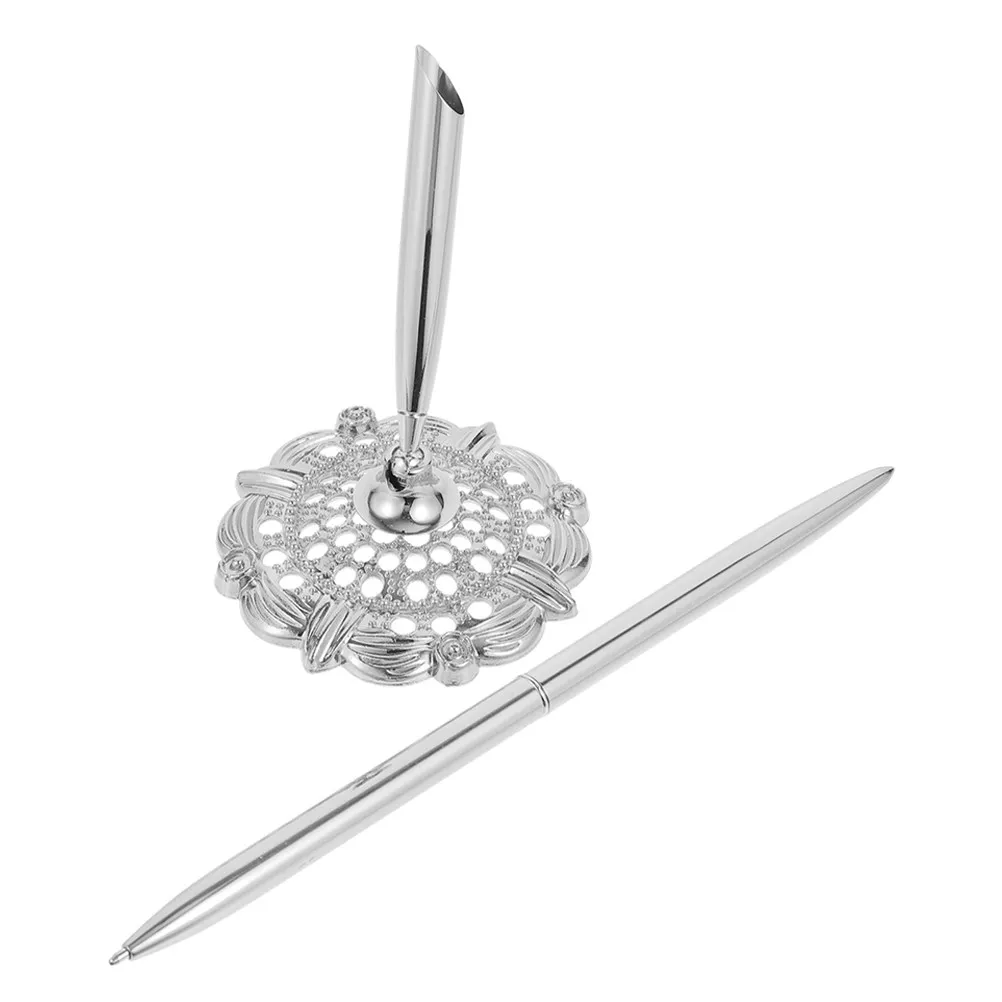 

Ergonomic Stainless Steel Desktop Signature Pen Vertical Standing Writing Tool for Offices Hotels Banks Guest Books Business