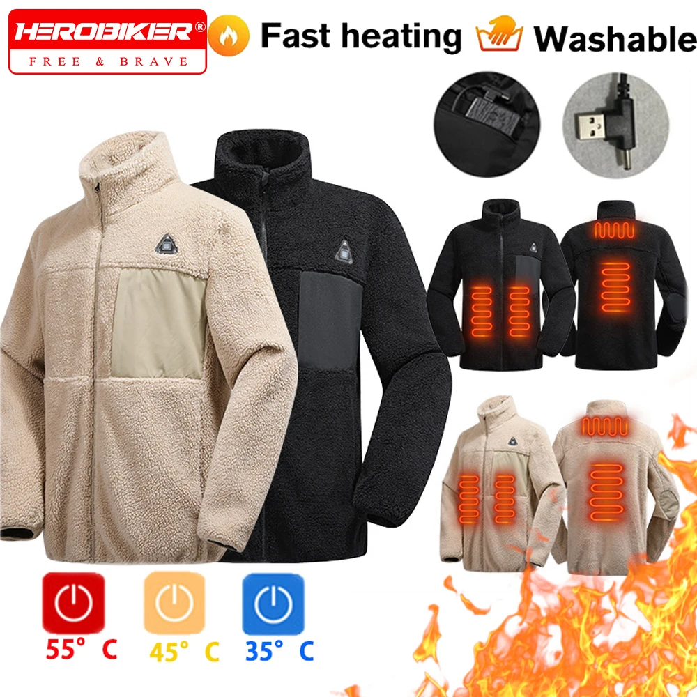

4 Areas Heated Jacket Zones Thickened Fleece USB Electric Heated Jackets Men Women Winter Skiing Heating Jacket Bodywarmer Coat