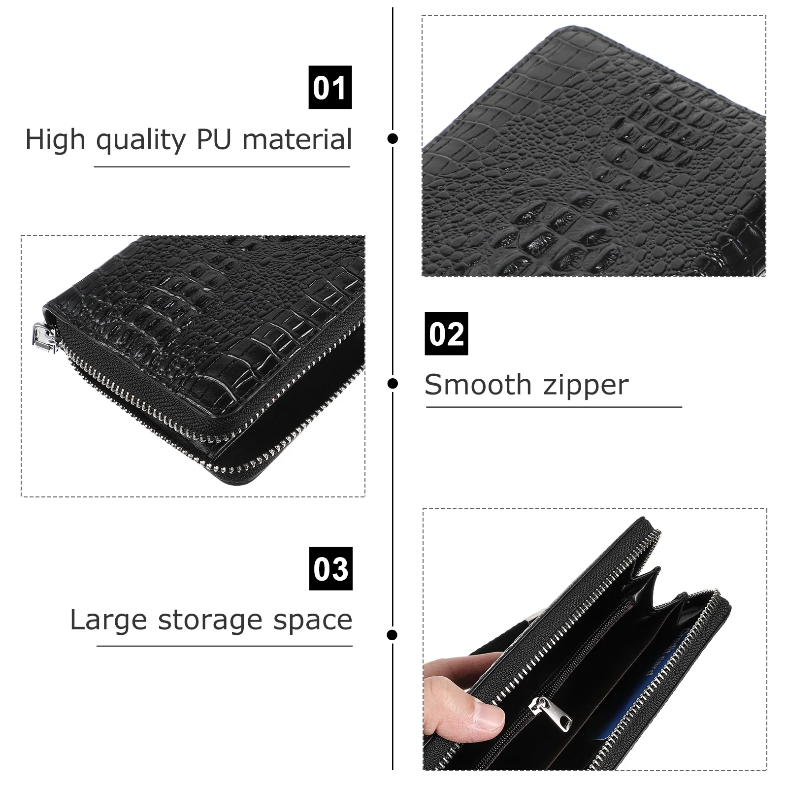 

Male Wallet Alligator Print Durable PU Long Zipper Wallet Large Capacity Cards Phone Headphones Organizer Fashion