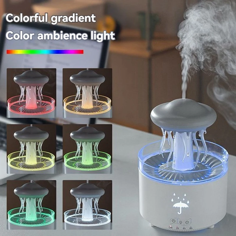 Raindrop Humidifier For Bedroom Office Essential Oil Diffuser With 7-Color LED Lights 300ML Dynamic Jellyfish Humidifier US Plug