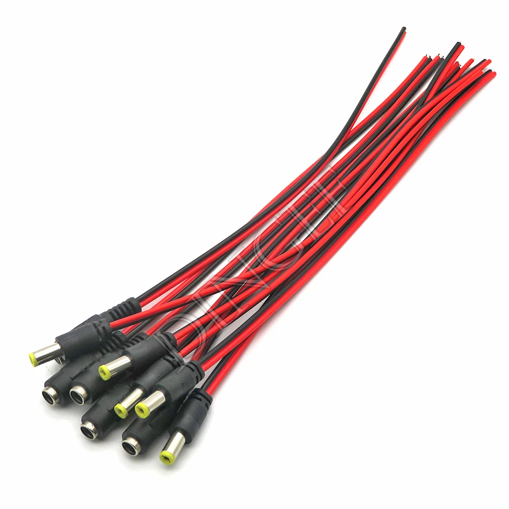 5 uds Cable de alimentación CC macho hembra 12V enchufe adaptador de CC conector de clavija para cámara CCTV enchufe CC 5,5*2,1mm 5,5x2,1 5,5x2,1mm