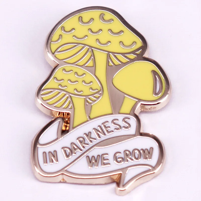 in darkness we grow mushroom badge lapel pin jewelry