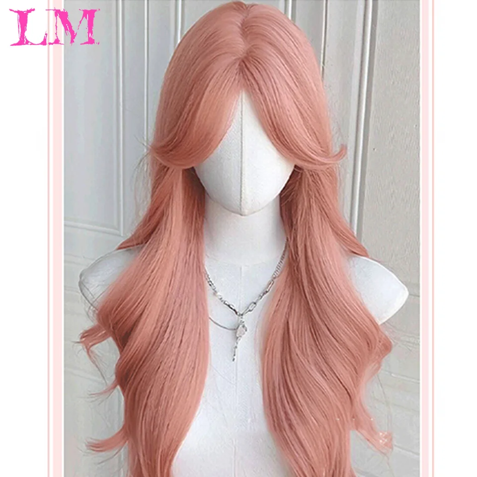 LM شعر مستعار اصطناعي موضة الباروكات الاصطناعية طويلة متموجة مجعد الشعر مقاومة للحرارة شعر مستعار تأثيري للنساء مع غطاء شعر مستعار مجاني #3