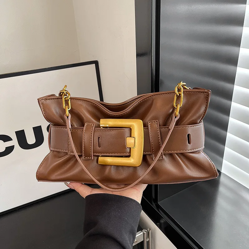 

Сумка-трансформер 2026: плиссированная, с эффектом сборки, с пряжкой и цепочкой, с верхней ручкой, на плечо, нишевая модель