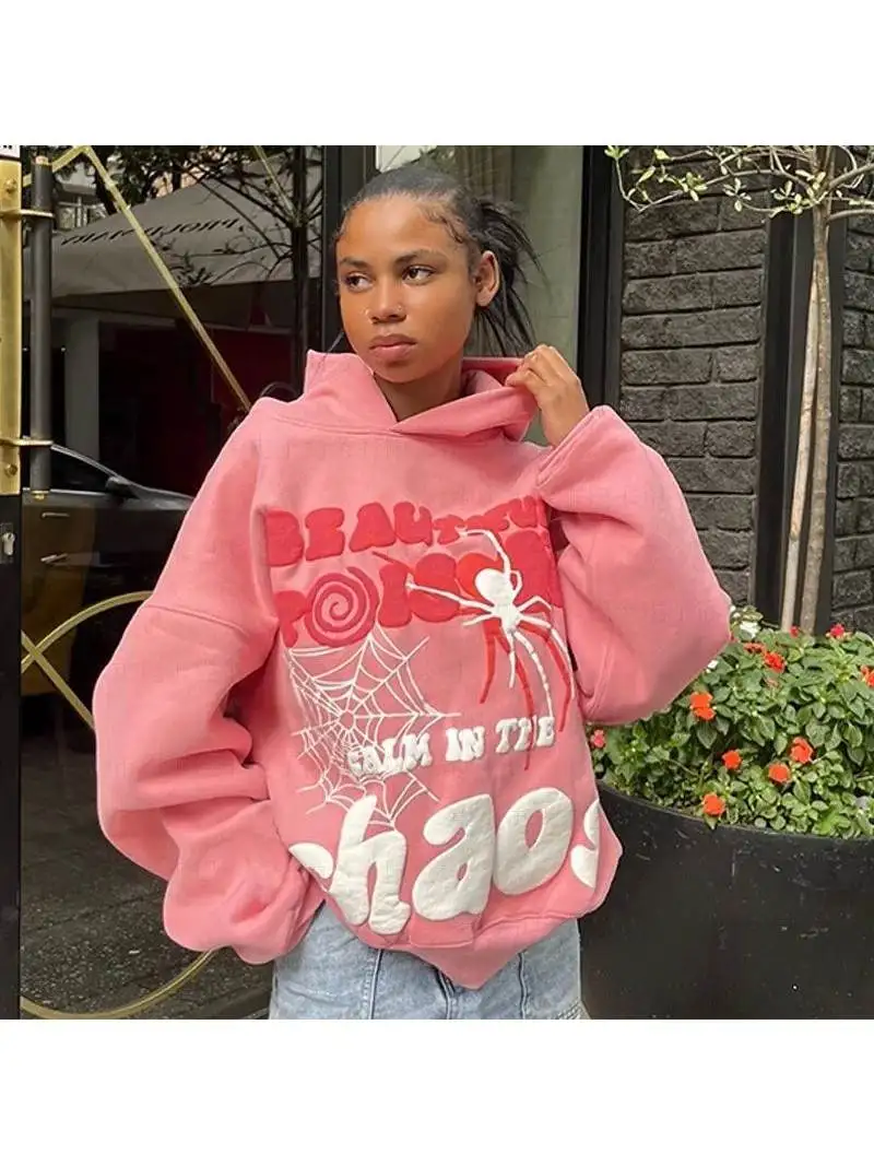 ديبتاون Y2K Harajuku Sle الوردي هوديس المرأة Aphic طباعة البلوزات الرجعية فيتي f-slim صالح الحضرية المشي raet Ci...