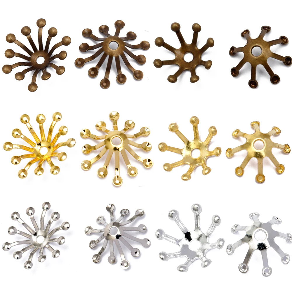 BASEHOME 100pcs 10mm/13mm Filigree Jewelry Spacer Flowers Motif Charms Loose Bead End Caps for DIY Jewelry Accessories