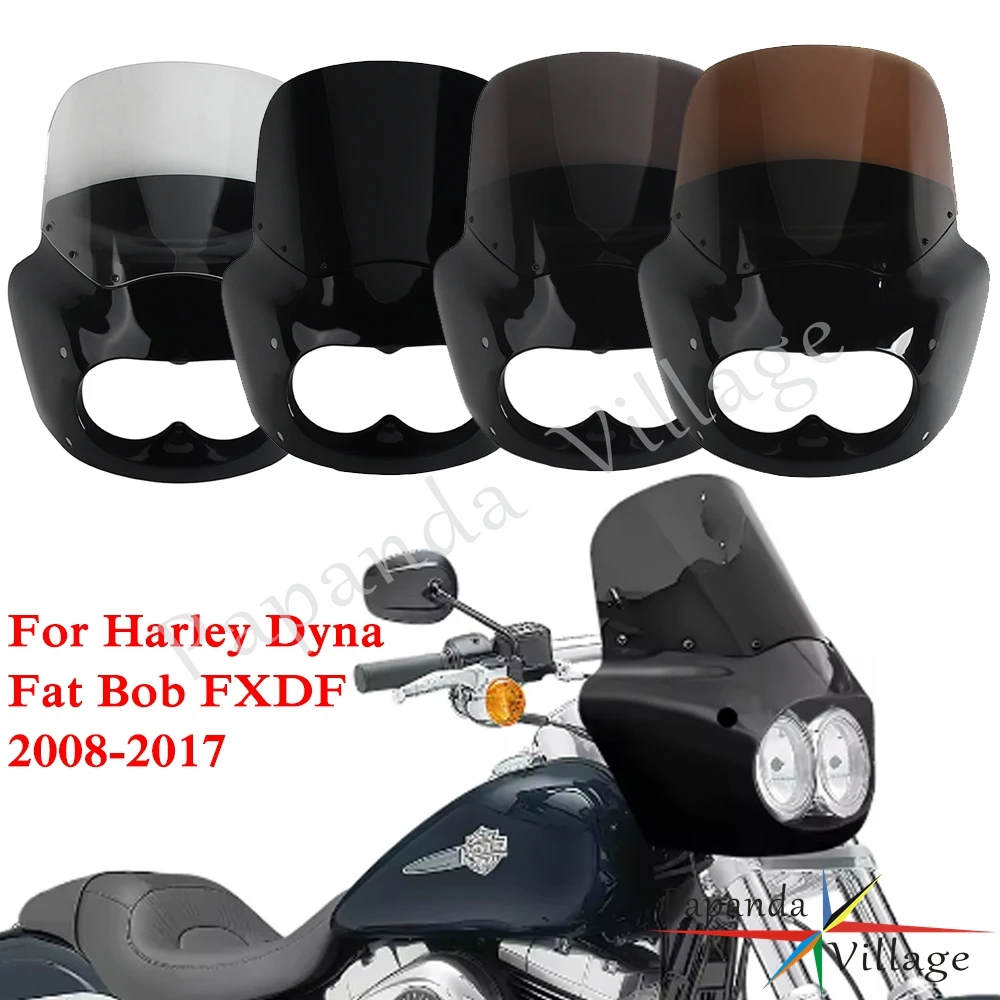 

11/15 inch PC Windshield Windscreen&Club Style Motorcycle Headlight Fairing with Bracket For Harley Dyna Fat Bob FXDF 2008-2017