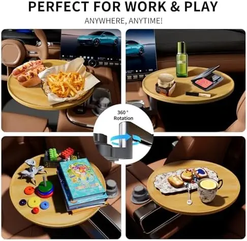 صواني السيارات وطاولات السيارة لأجهزة الكمبيوتر المحمولة، 360 °   طاولة حامل أكواب دائرية، عالمية