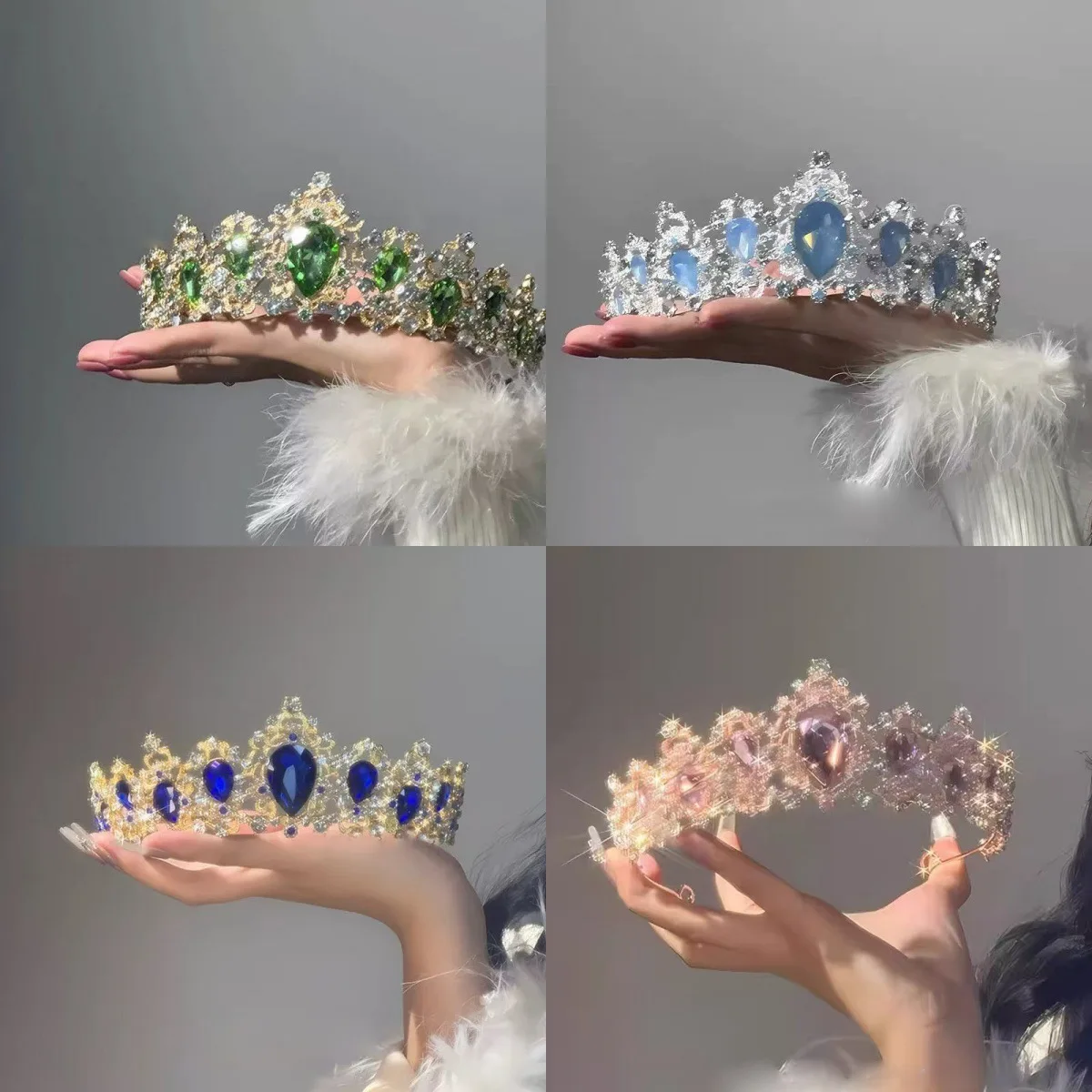 Blue Rhinestone Crown Hair Accessory for Women Princess Birthday Headband Bridal Look Tiara