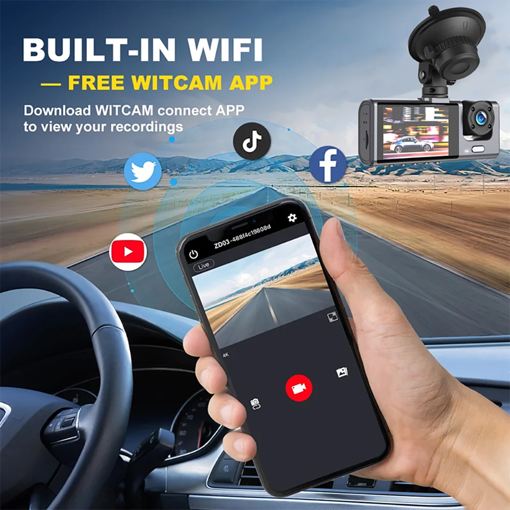 3 canali WiFi APP Dash Cam per auto GPS Camera Car Dvr 1080P videoregistratore telecamera per retromarcia per veicolo scatola nera accessorio per