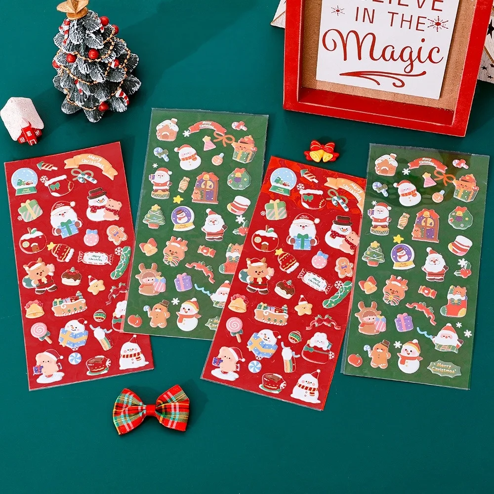 Christmas Cartoon Bubble Puffy Stickers Small Decals for Kids Students Journal Decoration Christmas Gift