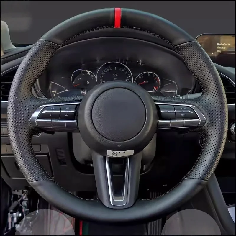 CX-30 2020 2021 MX-30 2020 2021 Custom MicroFiber Leather Hand-stitched Car Interior Steering Wheel For Mazda 3 Axela 2019 -2021