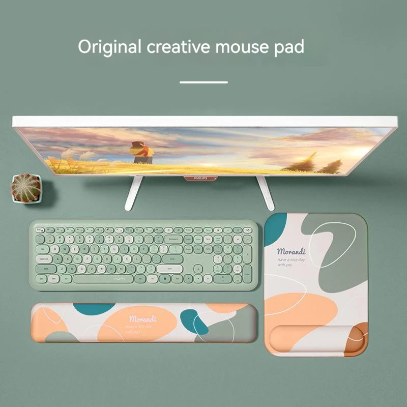 Morandi Mouse Pad With Keyboard Wrist Rest Set Nonslip Ergonomic Hand Support Mice Mat 3D Silicone Mousepad For Office Work