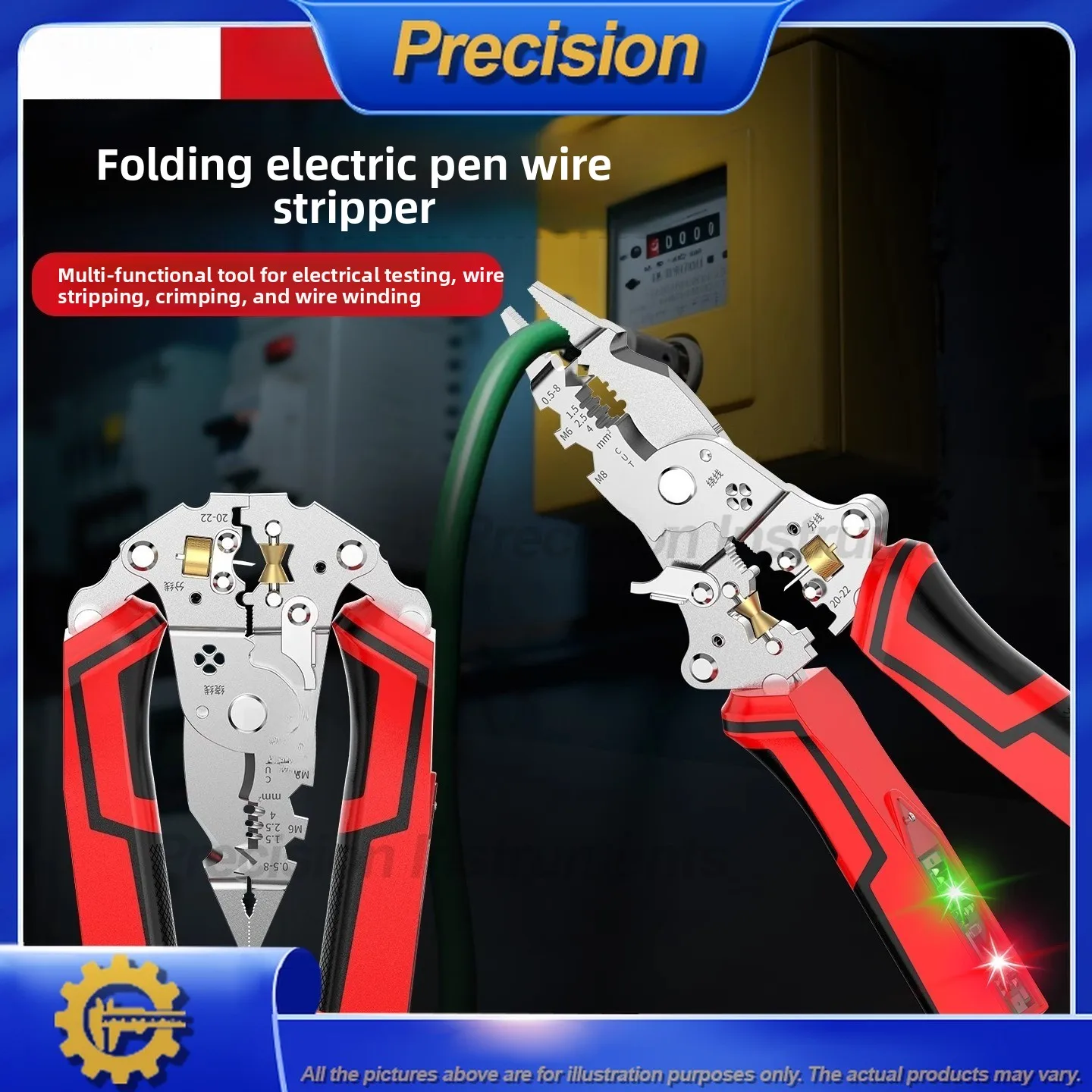 2026 Electric Wire Stripper Plier for Home Use Foldable Cable Cutter Crimper with Voltage Detection Tool for Electricians