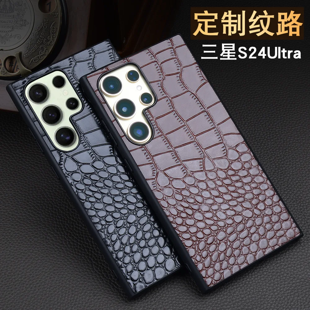 Luxury Genuine Cow Crocodil Leather Magnetic Cover Mobile Phone Book Case For Samsung Galaxy S24 S23 Ultra Phone Funda Cases