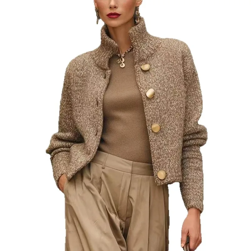 

Autumn and Winter European and American Fashion New Jacket Turtleneck Button-knitted Sweater Temperament Short Cardigan Jacket