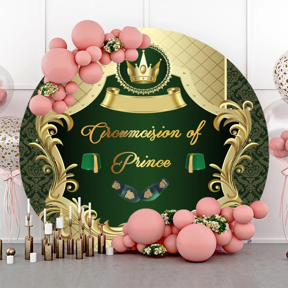 Petit Prince Custom Mabrouk Tahara Hat Round Backdrop Golden Pattern Circumcision Baby Shower Red Green Moroccan Hat Background
