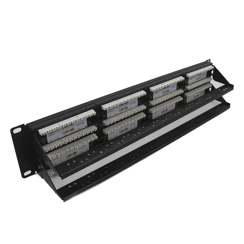 48 Ports UTP Cat 5e/6 Network Patch Panel RJ45 Ports 19 inch Rack Mounted with Rear Management Arm Black/Colorful Unshielded