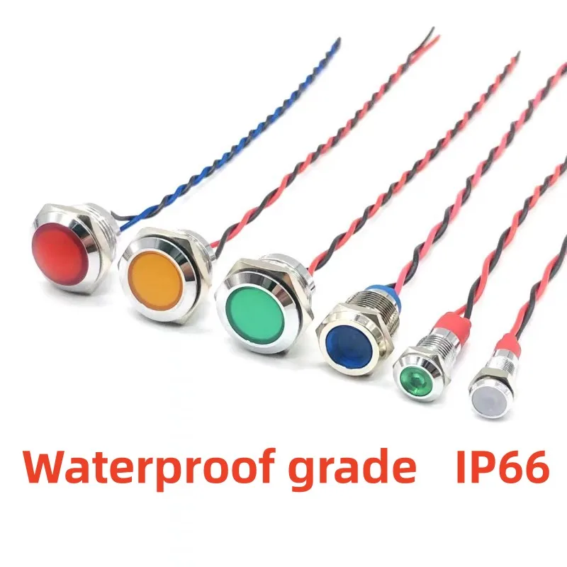 6/8/10/12/16/19/22MM LED Metal Indicator Light Waterproof Signal Light With Wire 3V 5V6V12V 24V 220V Red/Yellow/Blue/Green/White