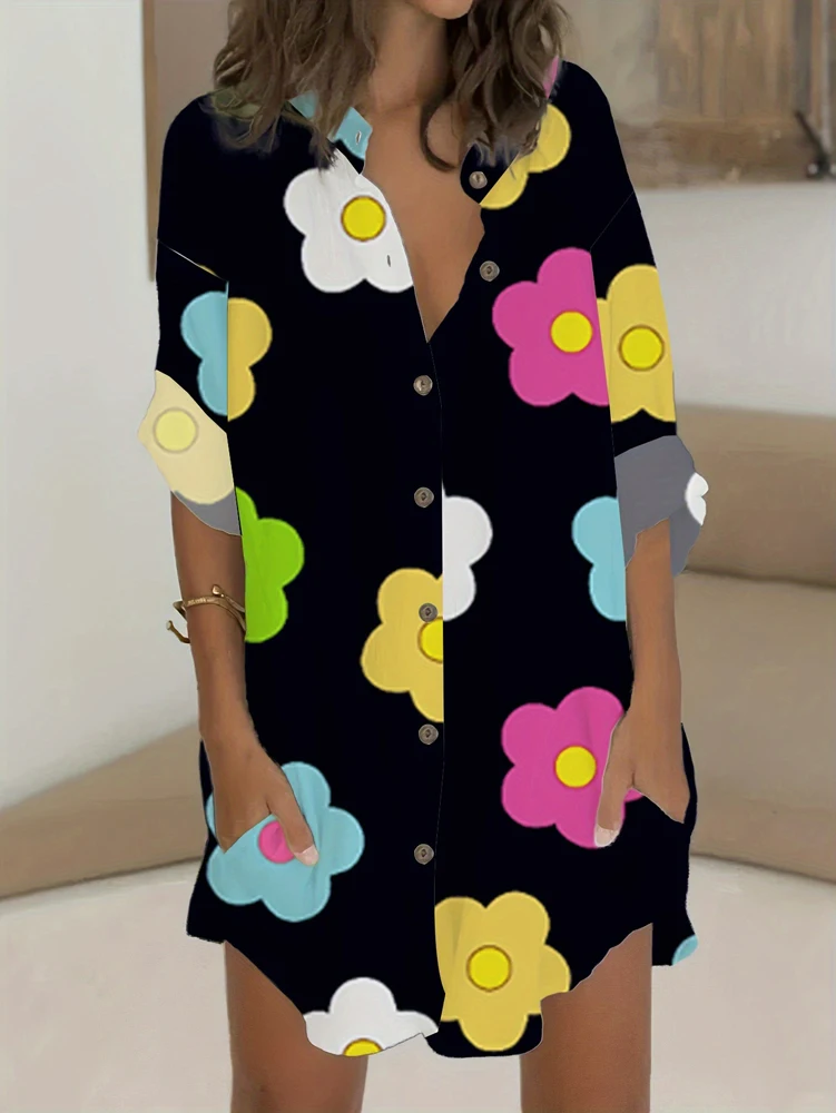 

Трикотажная рубашка больших размеров с цветочным принтом, весна-лето, новая длинная длинная рубашка для пригородных поездок, лучший выбор для сезонного перехода