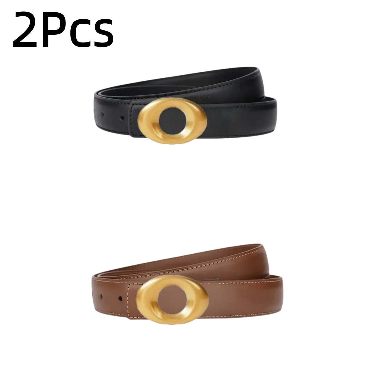 4Pcs Women Thin Waist Belt Set Vintage Oval Hollow Gold Metal Buckle Faux Leather Waistband Multi‑Color Decor Strap