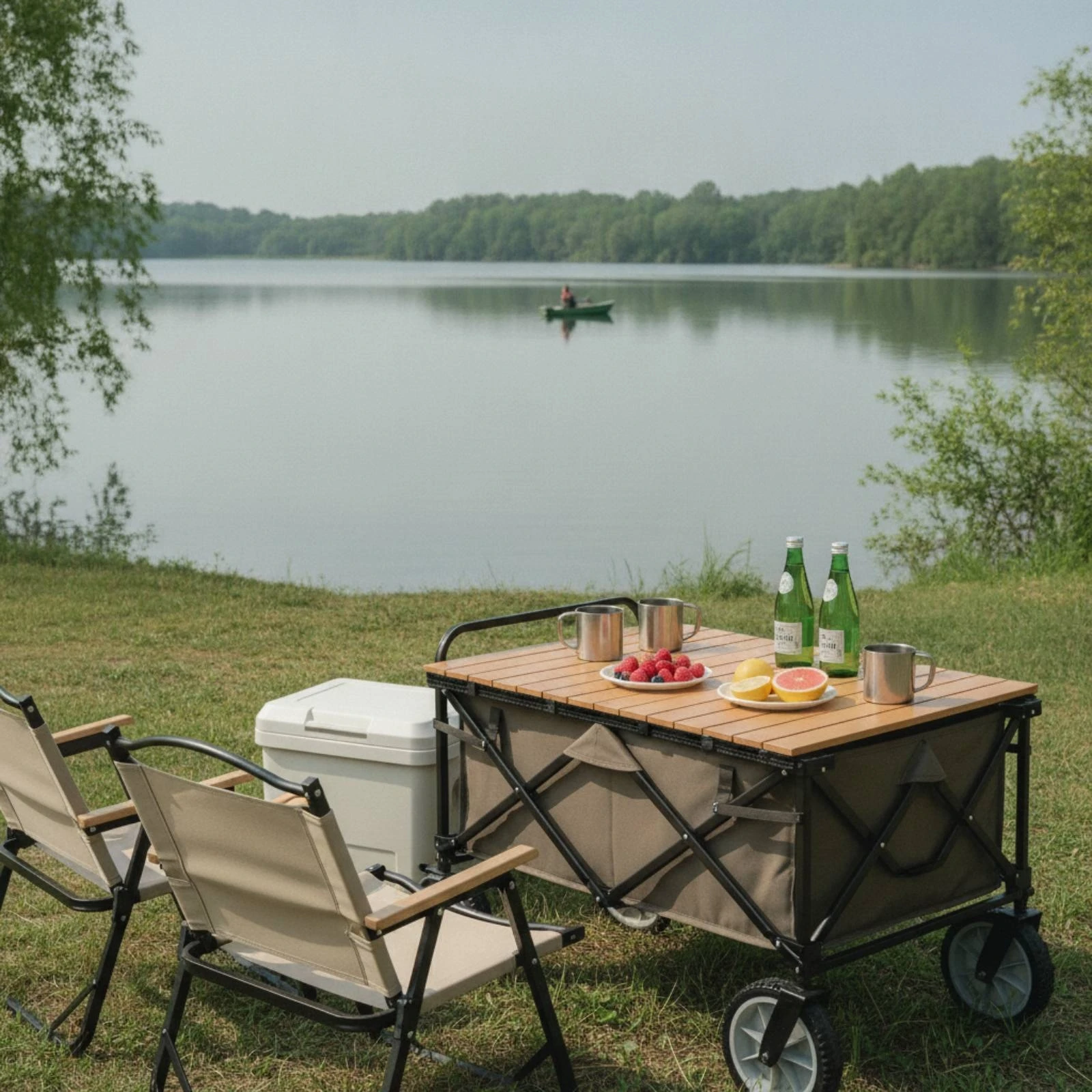 Folding Wagon with Tabletop Long-Lasting Wagon with Table Collapsible Utility Cart Detachable for Campers, Camping, Picnics