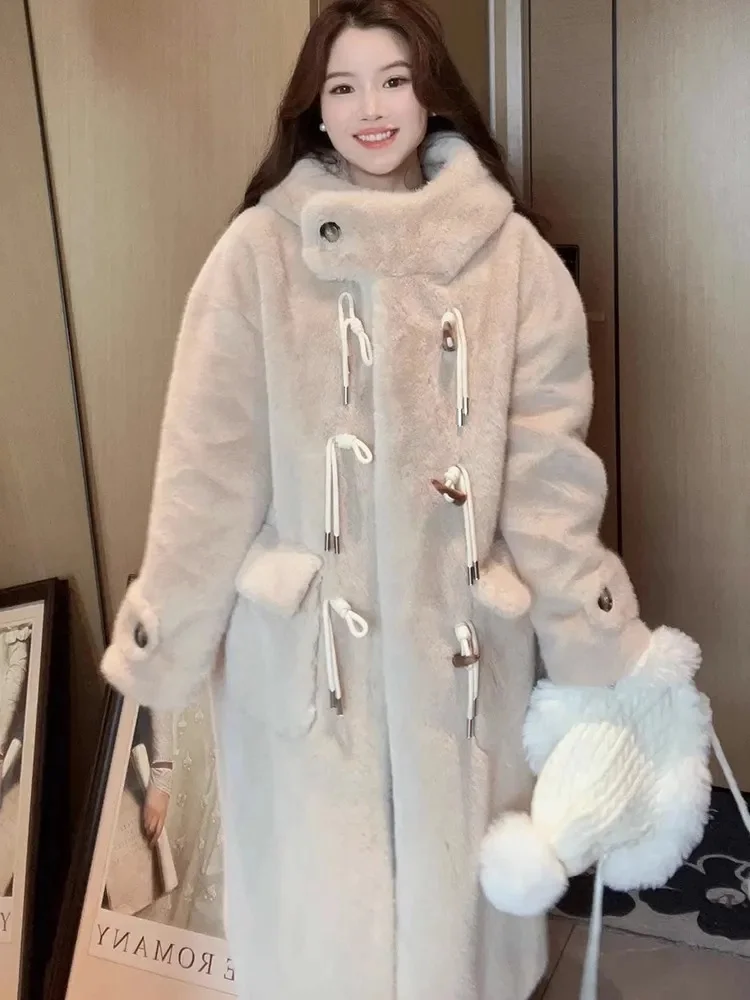 Fur Coat Women's Winter 2024 New Fashion Hooded Mink Environmental Protection Plush Fur Warm Long Outerwear Lady