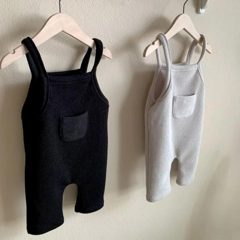 Summer and Autumn New Baby Sleeveless Romper Solid Newborn Pocket Overalls Cotton Infant Boy Strap Shorts Kids Jumpsuit Clothes