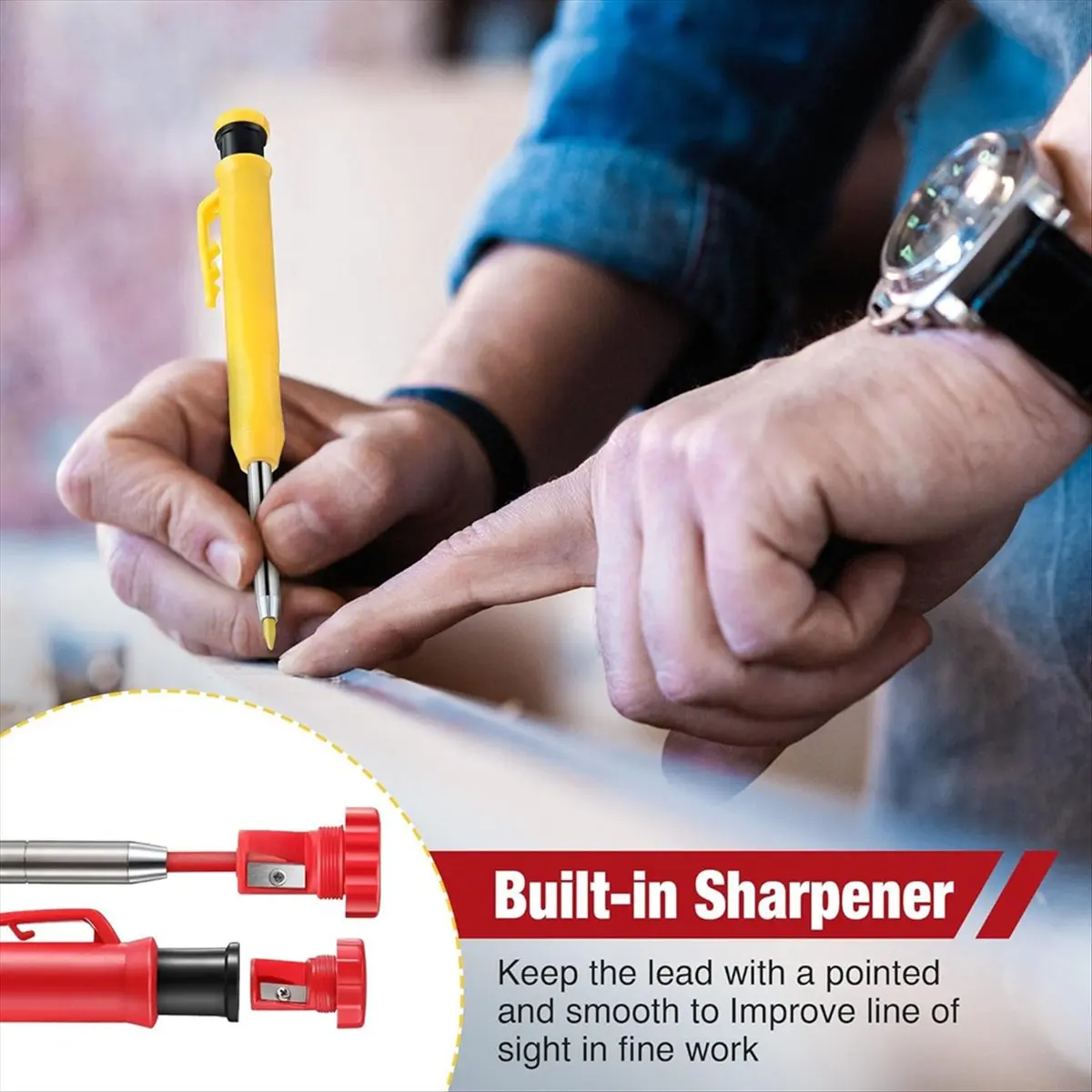 A95G Mechanical Carpenter Pencils Set with Canvas Case, Deep Hole Marker Construction Pencils for Architect Woodworking