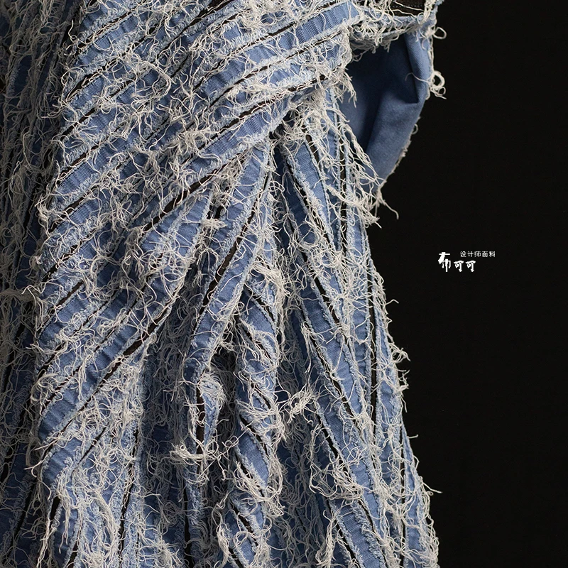 Beggar Denim Tassel Texture Fabric Reconstruction Rupture Broken Distressed Composite Three-Dimensional Quilting Designer Fabric